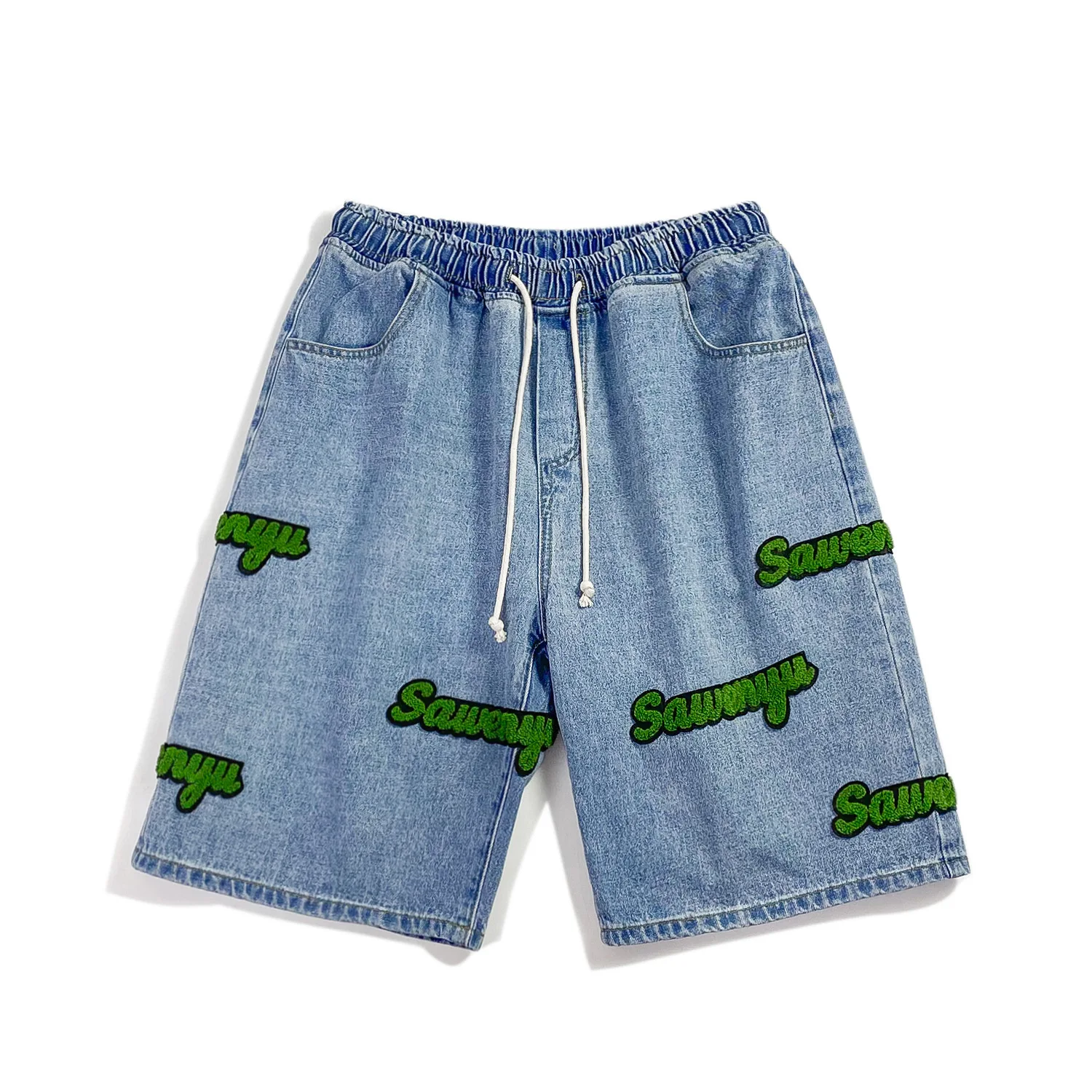 High Quality Fashion Summer Skinny Embroidery Half Pants Skinny Jeans Men Denim Short