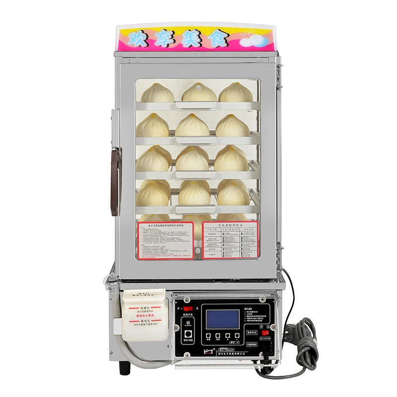 Stainless Steel With Tempered Glass Bun Steamer Electrical Cooking steamer Steam Bun Heating Machine Steamed Fast Food Cabinet