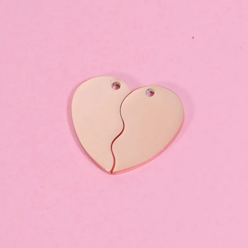 Stainless Steel  DIY Jewelry Making Accessories Two Pieces Broken Heart Pendant Blank Heart Charm Personalize Engrave Name Logo