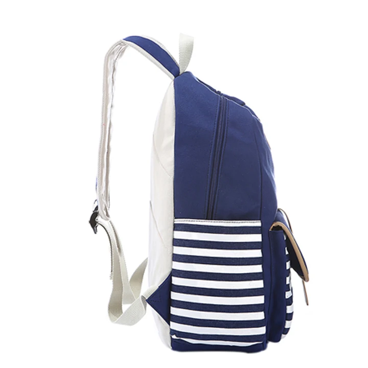 Blue Casual Canvas Backpack School Bag For Daily Use,School Life And More With Cute Stripe Patterns