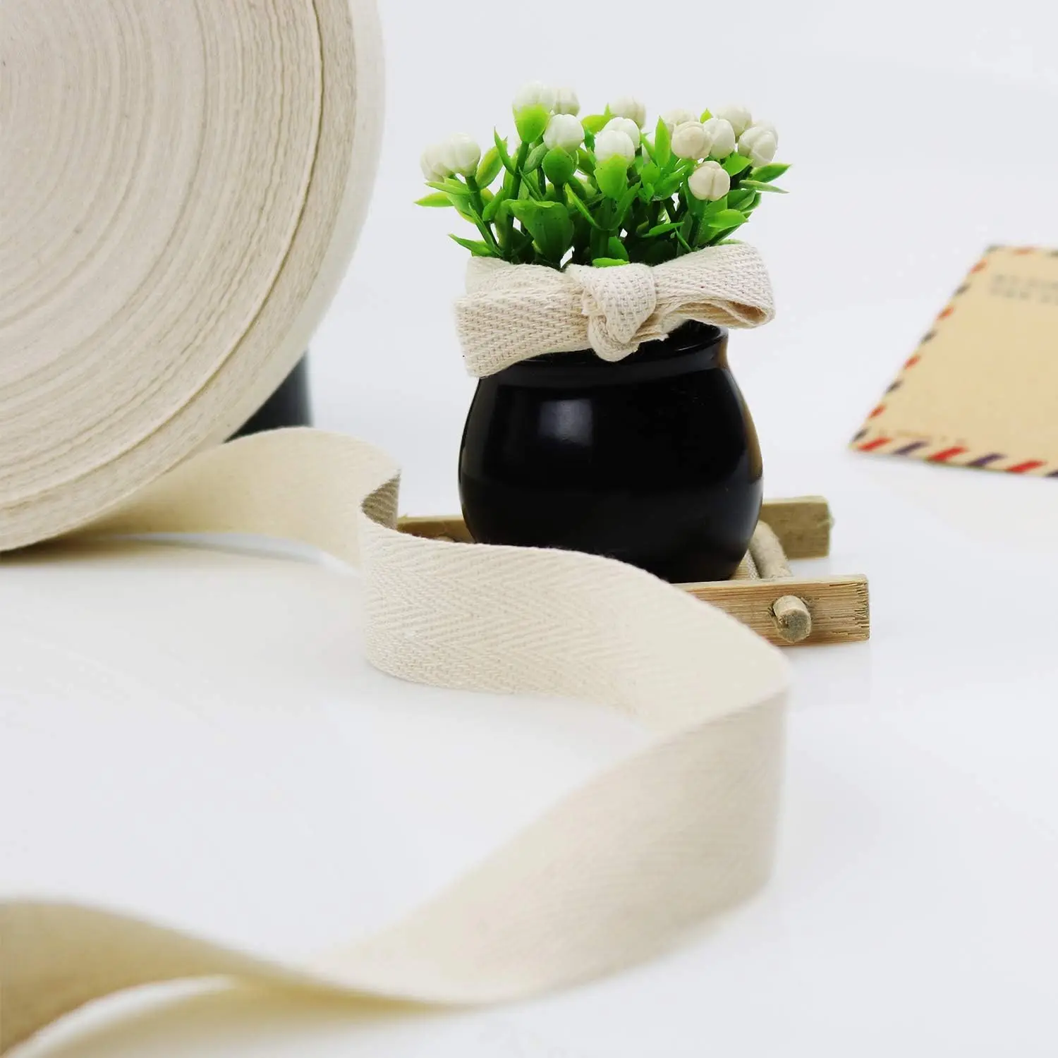 Eco-Friendly Custom Printed Organic Gift Herringbone Pattern Cotton Tape Ribbon