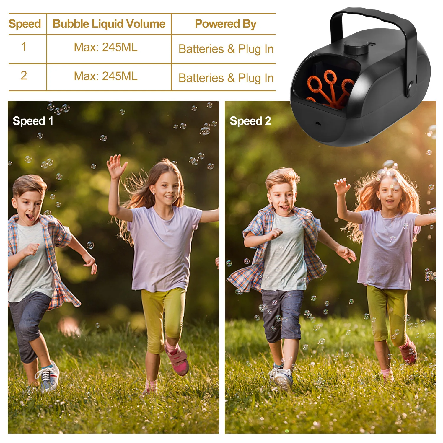 Bubble Machine Durable Automatic Bubble Blower for Kids Toddlers Bubble Maker Operated by Plugin or Batteries