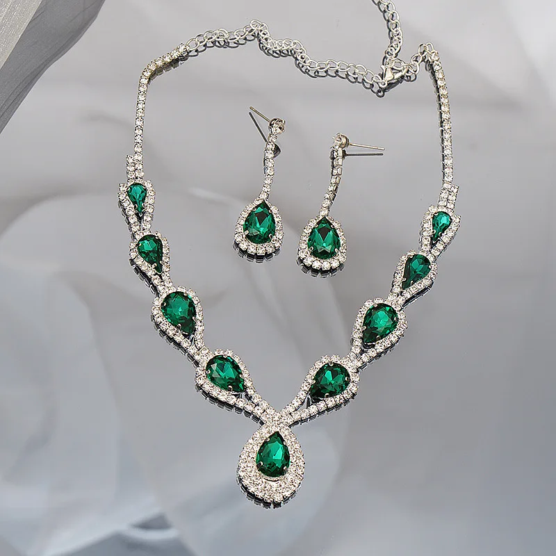 NUORO Hot Selling Colorful Zircon Necklace Exquisite Mix Colors Crystal Copper Clavicle Chain Earrings Necklace Jewelry Sets