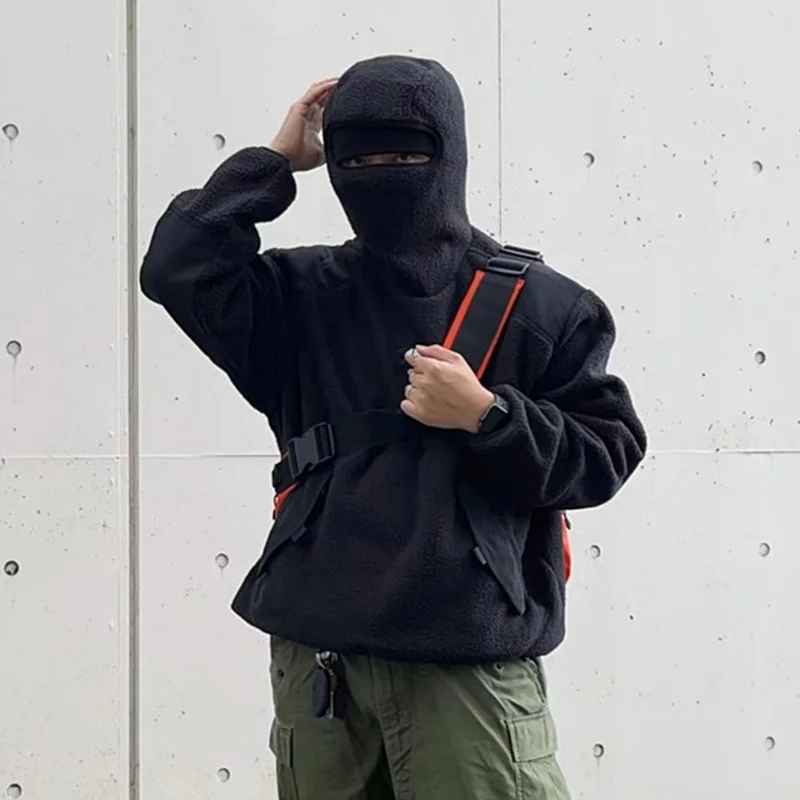 QYOURECLO Factory Wholesale Men Thick Polar Fleece Hoodie Custom Logo Winter No Drawstring Plain Ninja Sherpa Hoodie