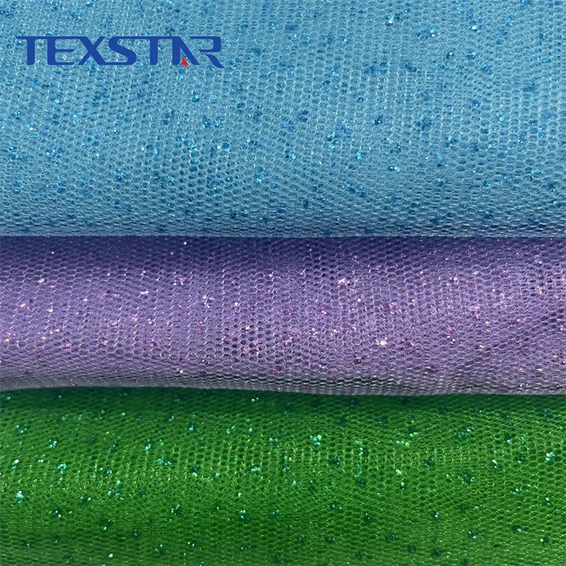 Shiny Polyester Tulle with Glitters Mesh Fabric for Wedding Dress