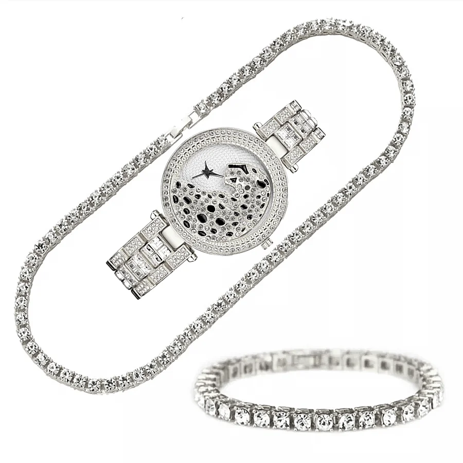 Fashion 3pcs Jewelry Sets Hip Hop Watch for men Men Watches Bracelet Set Bling Iced Out watch gift set Miami Cuban Men for Wom