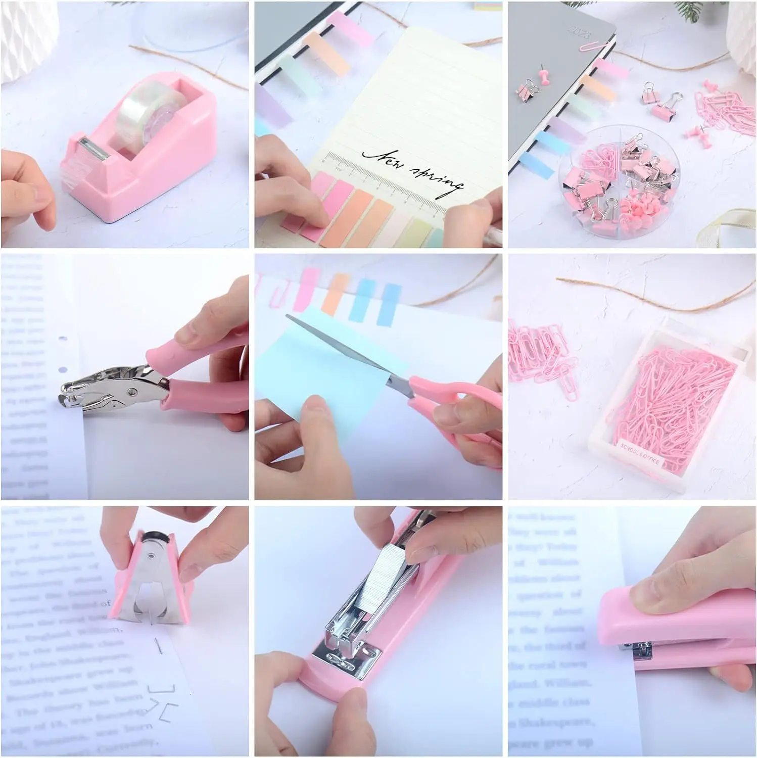 Hot Sale Pink Student Office Stationery Set   Featuring Stapler Scissors Paper Clip Stapler