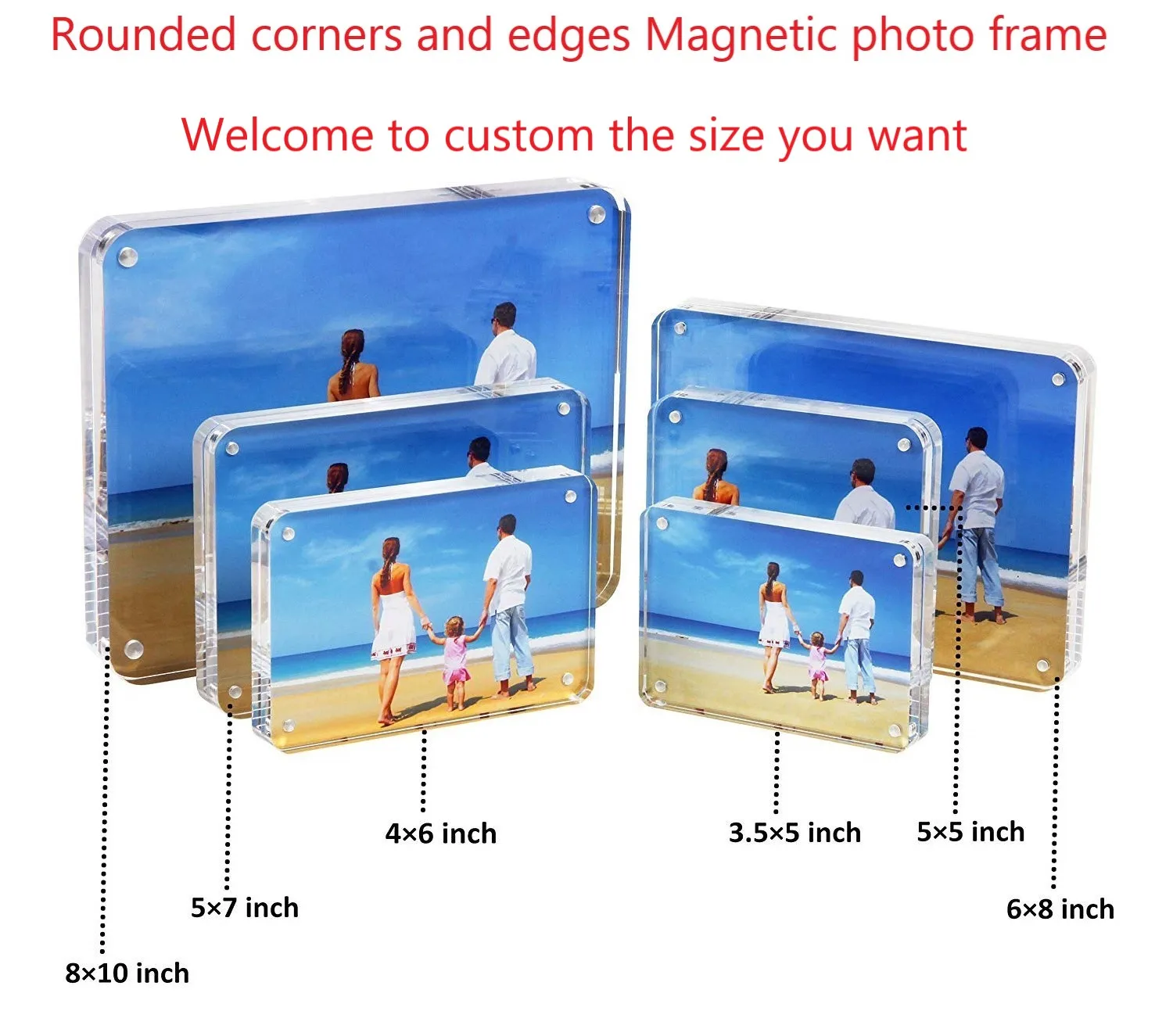 Acrylic Photo Frames with magnetic 3.5x5 Rounded angle picture Frame