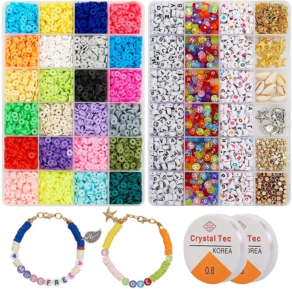6000 Pcs Clay Heishi Beads Flat Round Clay Spacer Beads for DIY Jewelry Making Bracelets Necklace Earring Kit 24 colors