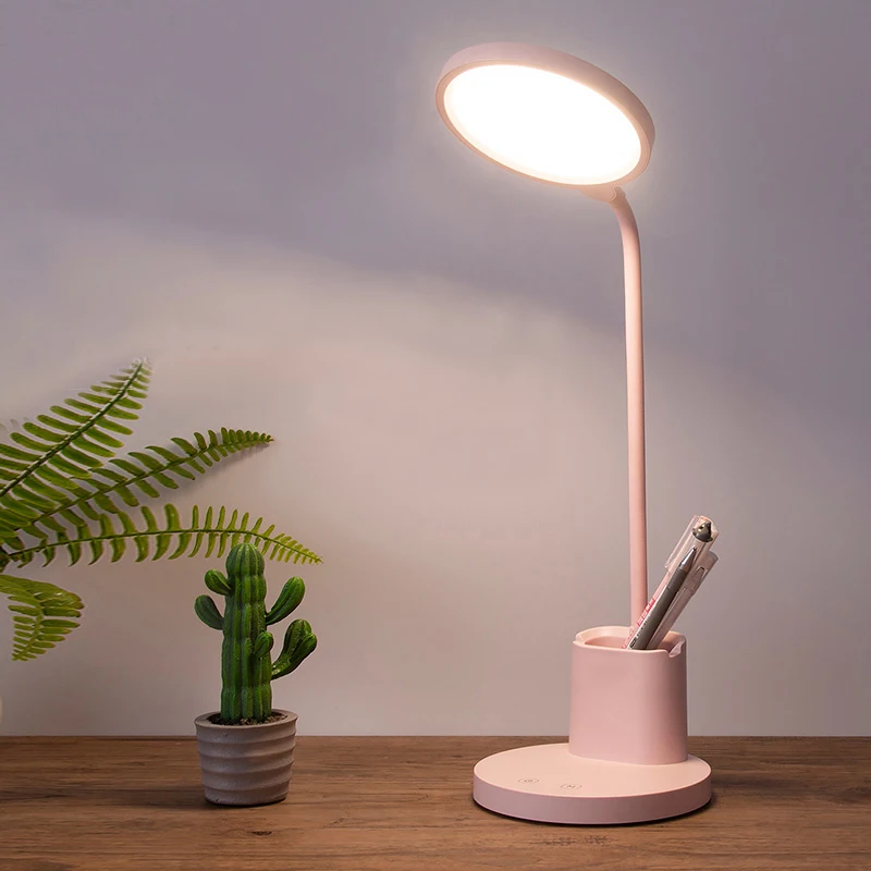 Goose Neck Table Lamp Pen Mobile Phone Holder LED Rechargeable Desk Reading Light Customize round flexible  study book Lamps