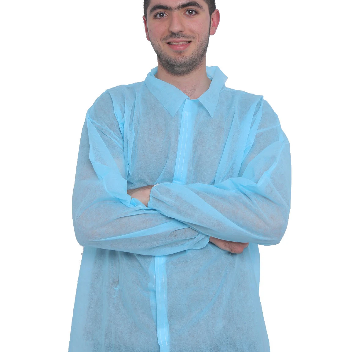 Cheap disposable lab coats/ lab coat jacket disposable light blue with elastic cuff