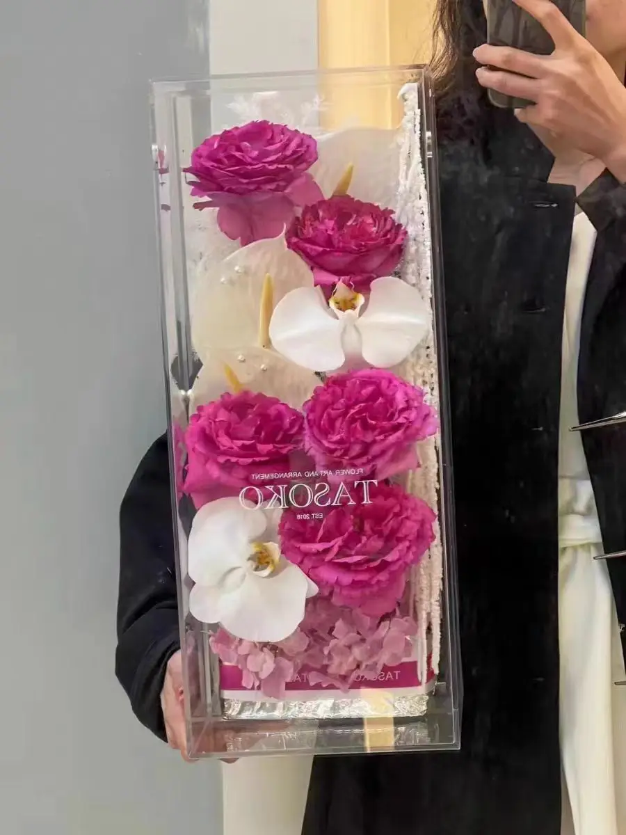 Custom Clear Rectangular Acrylic Modern Vase Rose Floral Vases Flower Display Box for Centerpieces for Home Decor Weddings