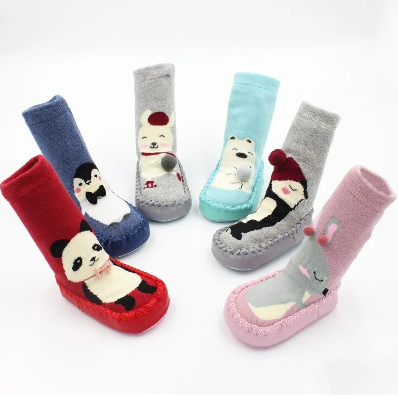 
Toddler Indoor Sock Shoes Newborn Baby Socks Winter Thick Terry Cotton Baby Girl Stocking Rubber Soles Infant Animal Funny Sock 
