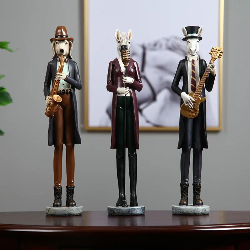 Creative American Animal Band Resin Ornaments Wine Cabinet Decorations for Living Room Wedding Gift Home Decorations Desktop