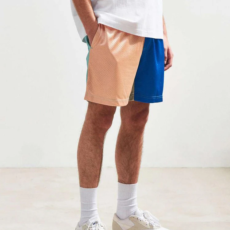 Custom Sports Gym Shorts Contrast Pants Men Colorblock Track Mesh Shorts