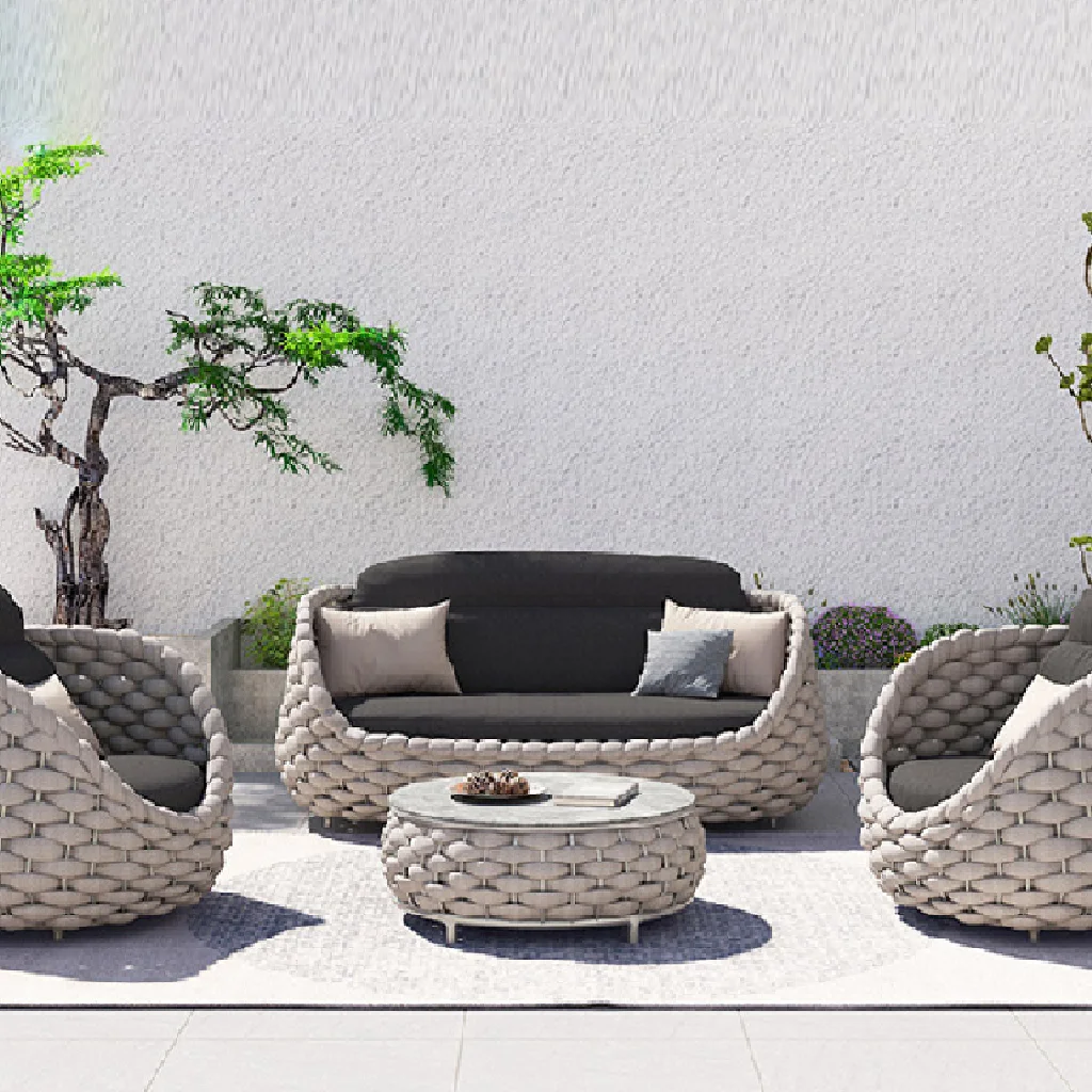 Minimalist Modern Outdoor Courtyard Terrace Furniture Set Hand Weaving Wear-resistant Waterproof Living Room Sofa