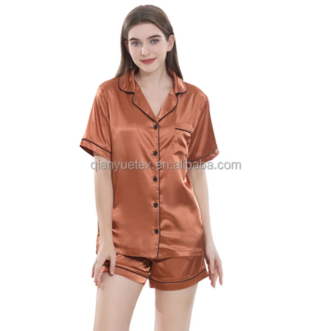 Factory Supplier Silk Pajama Set Women Short Sleeve Satin Pajamas