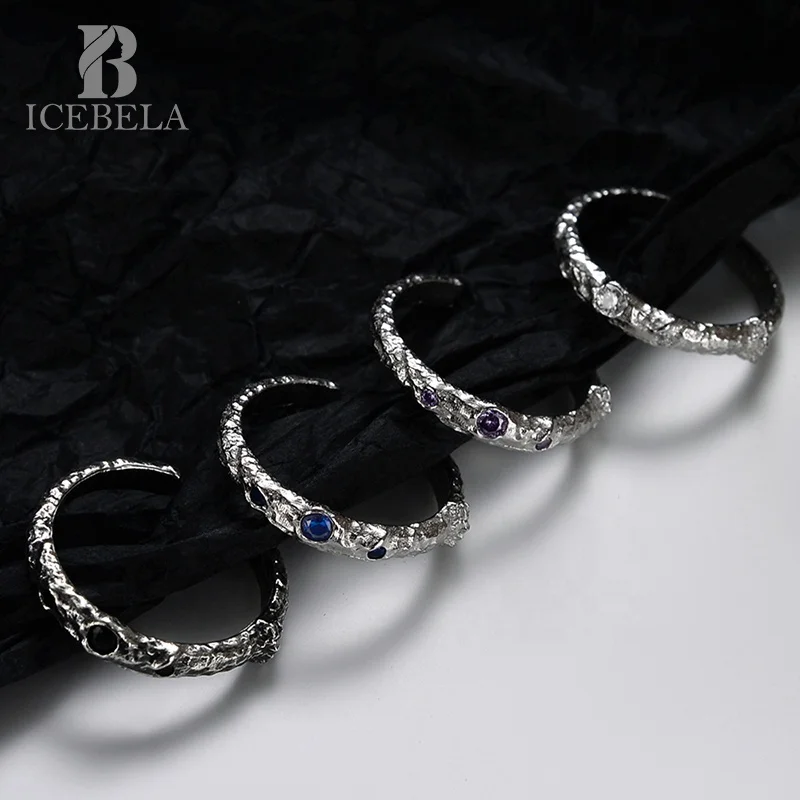ICEBELA ювелирные изделия Корейская версия S925 стерлингового серебра текстура микро-вставка бриллиантовое кольцо нерегулярное открытое регулируемое ретро Тонкое