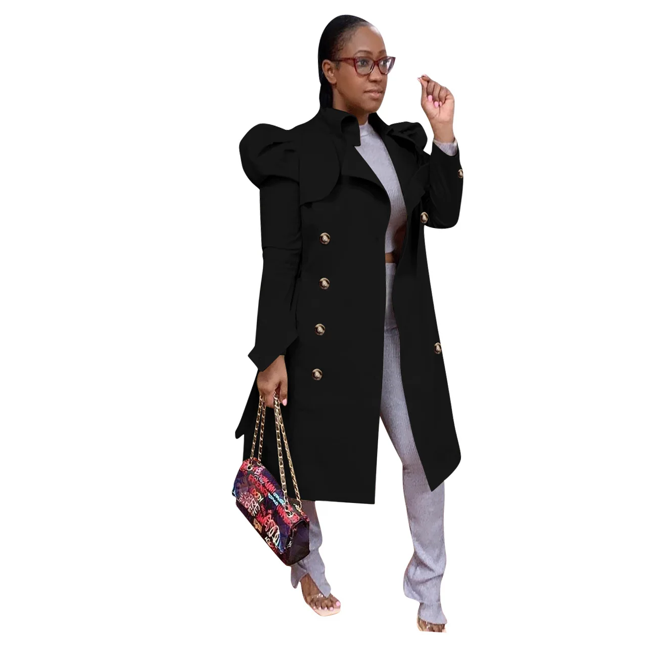 
Fashion Solid Petal Long Sleeve Button Women Jackets And Coats 2020 Winter Trench Coat For Women Ladies Trendy 