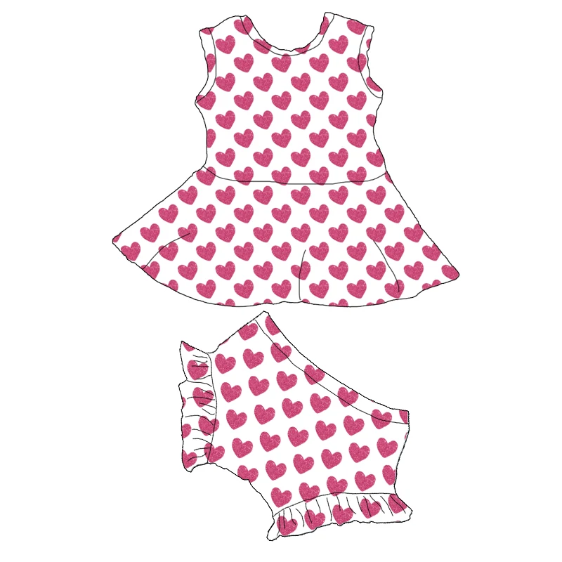 new style boutique kids clothing beautiful top sleeveless dress and bloomer  clothing girl dress heart printed valentines dress