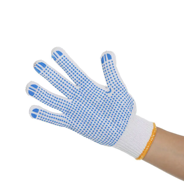 cotton polyester knitted men construction industry protection dotted work safety gloves