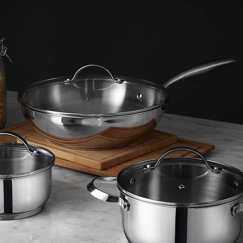 Fashionable and simple handle design Multifunctional Chinese stainless steel wok made in China