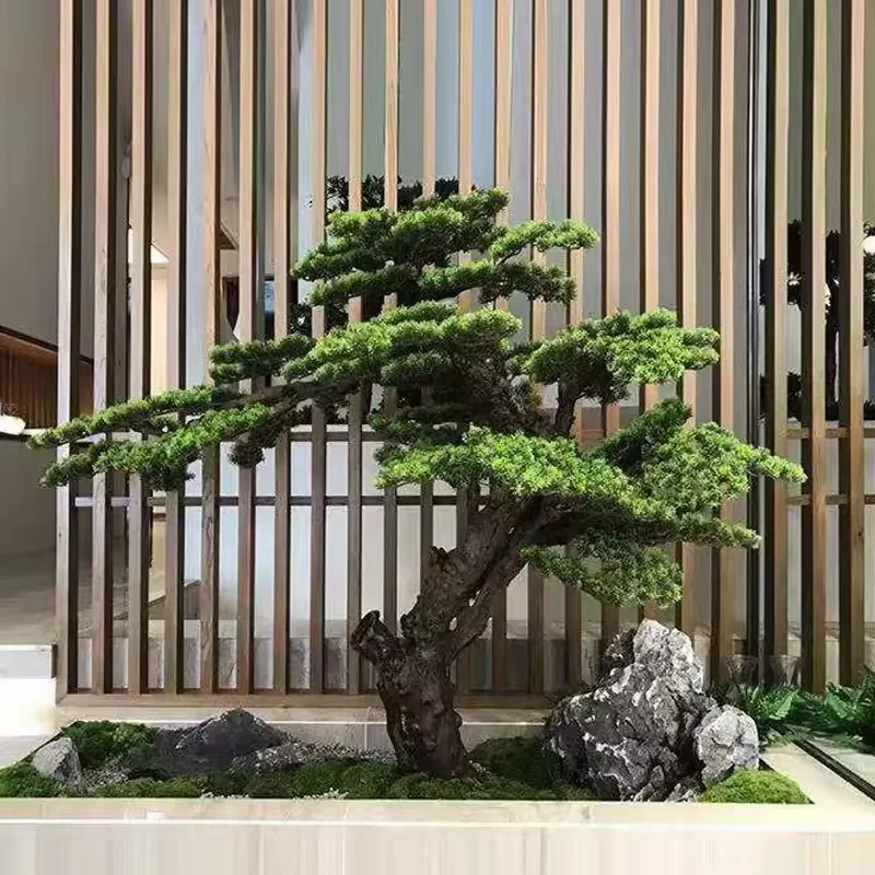 Factory simulated guest-greeting pine plant landscaping Luohan garden restaurant hotel decor white large pine artificial tree