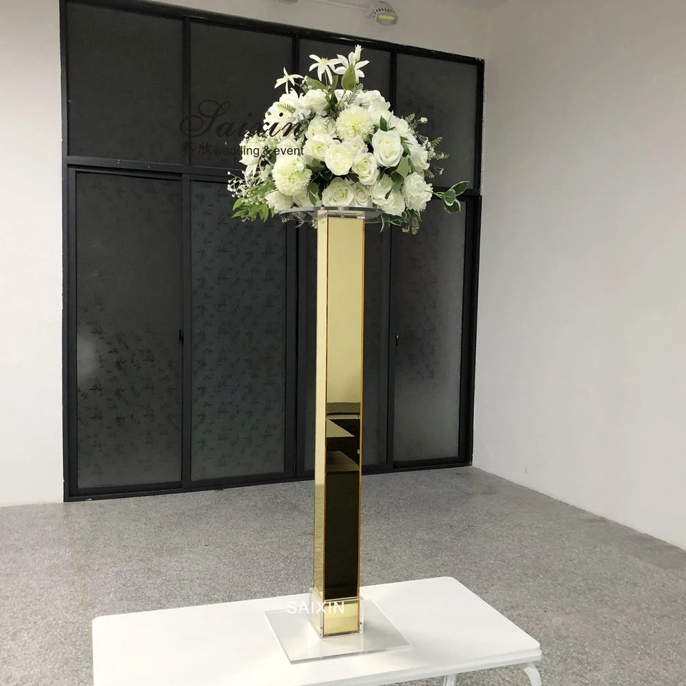 ZT-564 gold silver mirror square column acrylic flower arrangement stands wedding table decoration