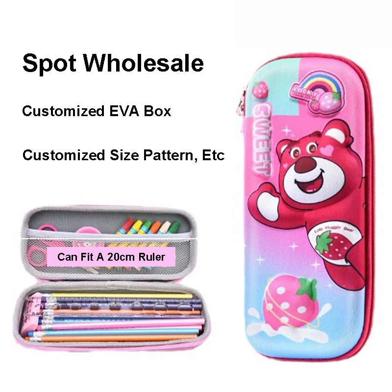 Wholesale 3D PU EVA Cartoon Pink Rabbit Cat Pencil Box Custom Hair Dryer Eva Sponge Foam Magnetic Storage Box With Eva Insert