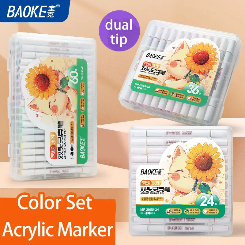 12 24 36 48 60 Colors Bright Highlighters Dual Tip Acrylic Paint Brush Pen Sets Marker Pen