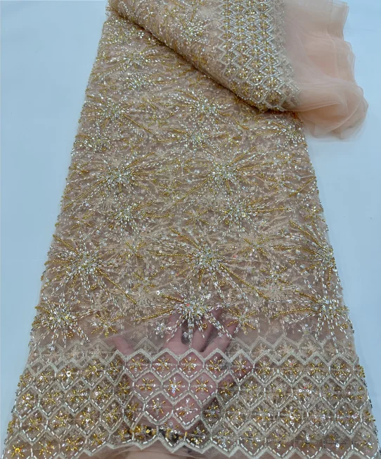 Heavy Lace fabric for wedding dress custom designs No MOQ 3d embroidery tulle tube beraded Sequin fabric