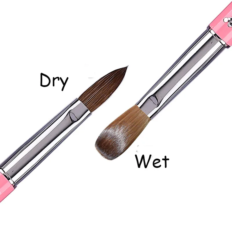 High Quality Pink Diamond Metal Rod Pure Sable Hair Nail Tool Pen Kolinsky Acrylic Brush Brushes Set 6 8 10 12 14 16 18 20