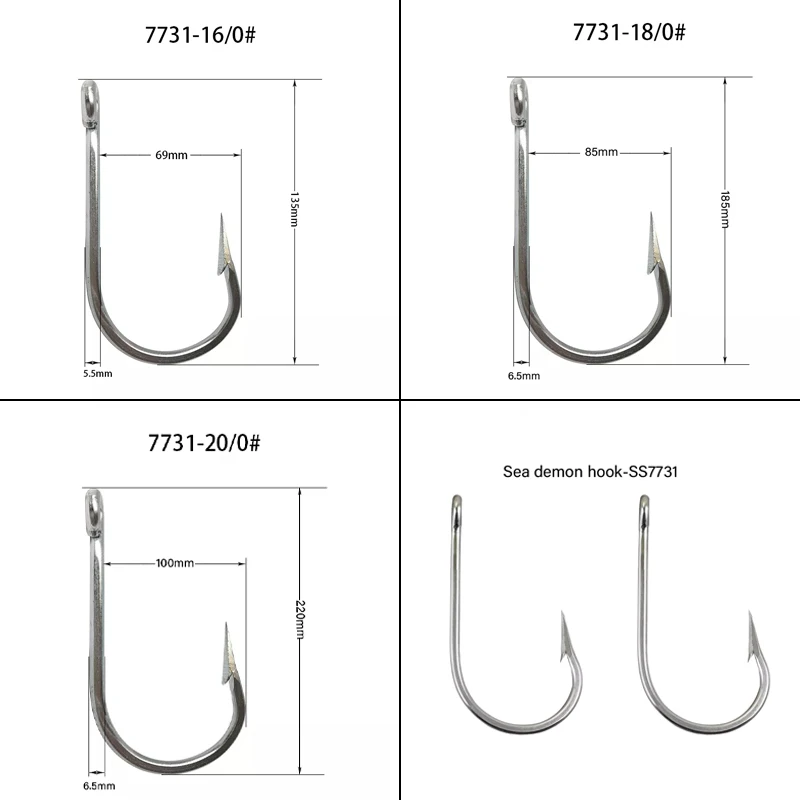 Wholesale SS 7731 Stainless Steel Fishing Hook Cast hook tip Sea Demon Hooks
