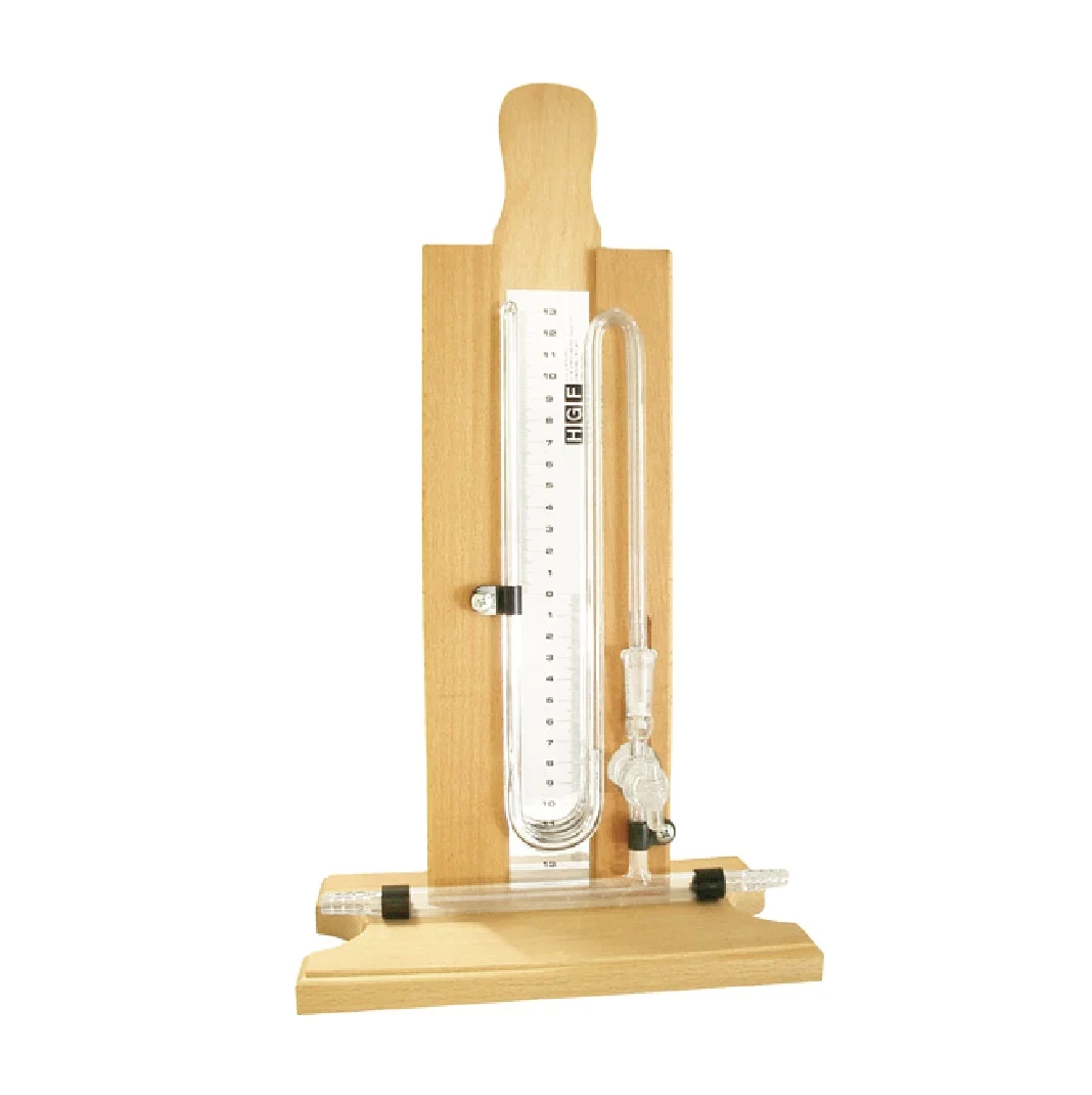 U- tube glass manometer with built-in stopcock mounted on backing plate Gauge  school physics  laboratory instruments