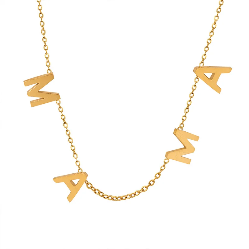 Fashion Jewelry 18K Gold Plated Stainless Steel MAMA LETTER with Birthday Stone Necklace MKD1001