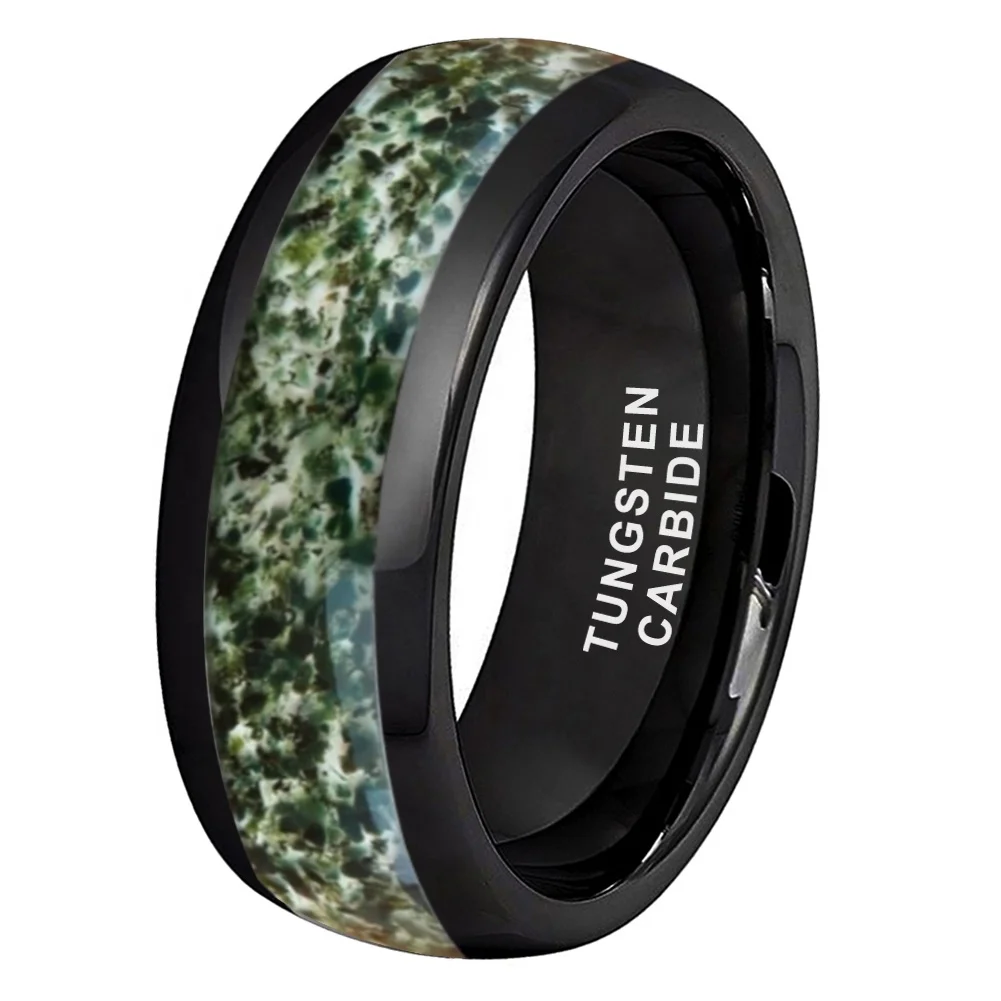 Coolstyle Jewelry 8mm Comfort Fit Engagement Wedding Bands for Men Women Agate Stone Inlay Black Tungsten Carbide Ring