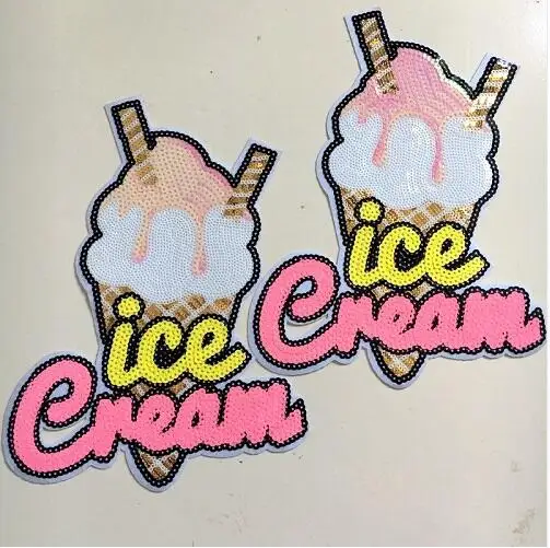 5 Styles Mix Sequin Patch for Clothes Motif Applique Shining Ice Cream Sew/Iron on Patches for Clothing Sequined Stickers