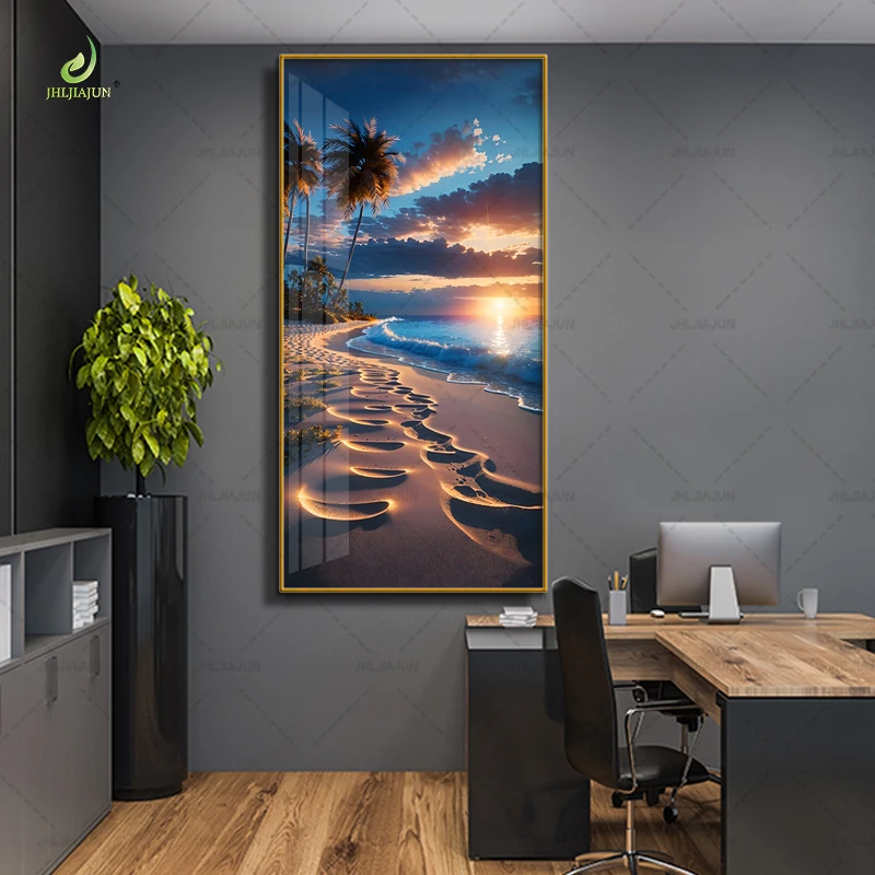 Luxury home decoration with high-definition printed canvas painting, sunset crystal porcelain home decoration, and LED murals