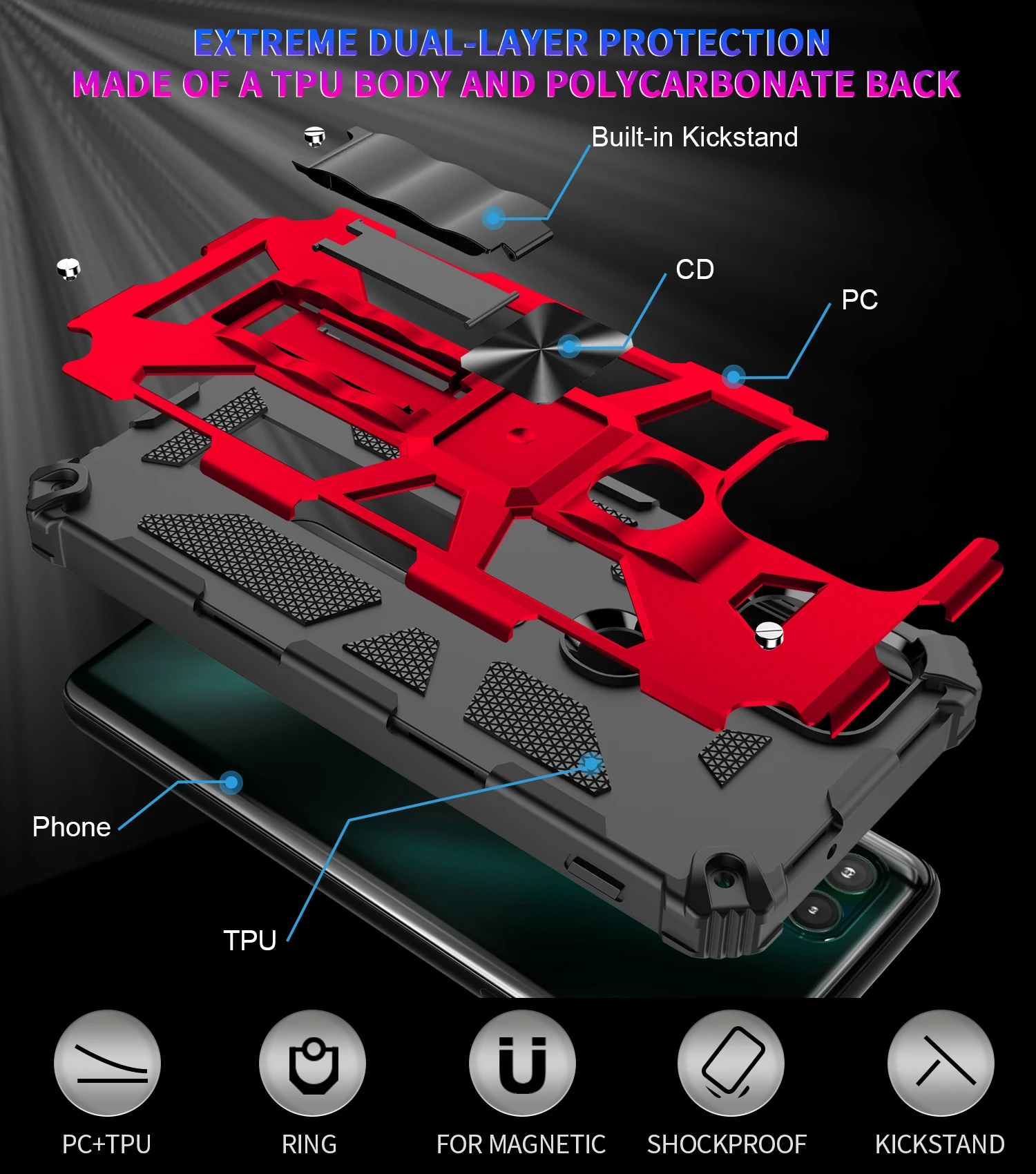 For Motorola G Power Play Stylus 5G 2021 Mobile Cell Phone Case Full Body Military Grade Built in Kickstand Heavy Duty Cover