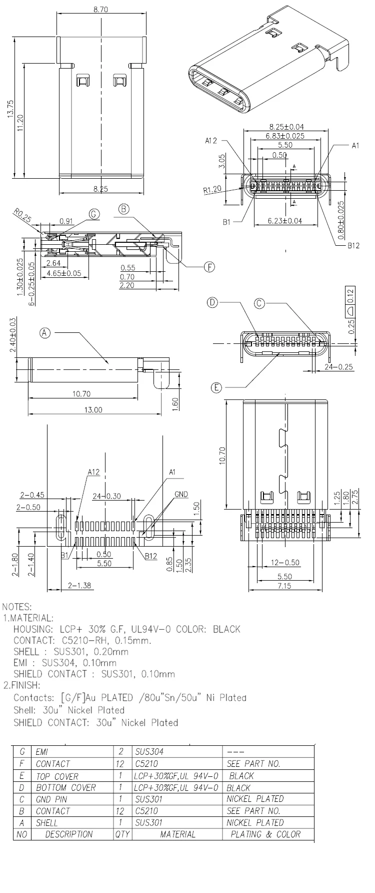 
PCB Mount 24Pin USB 3.1 Type C Male DIP Jack Socket Charging Port Connector 