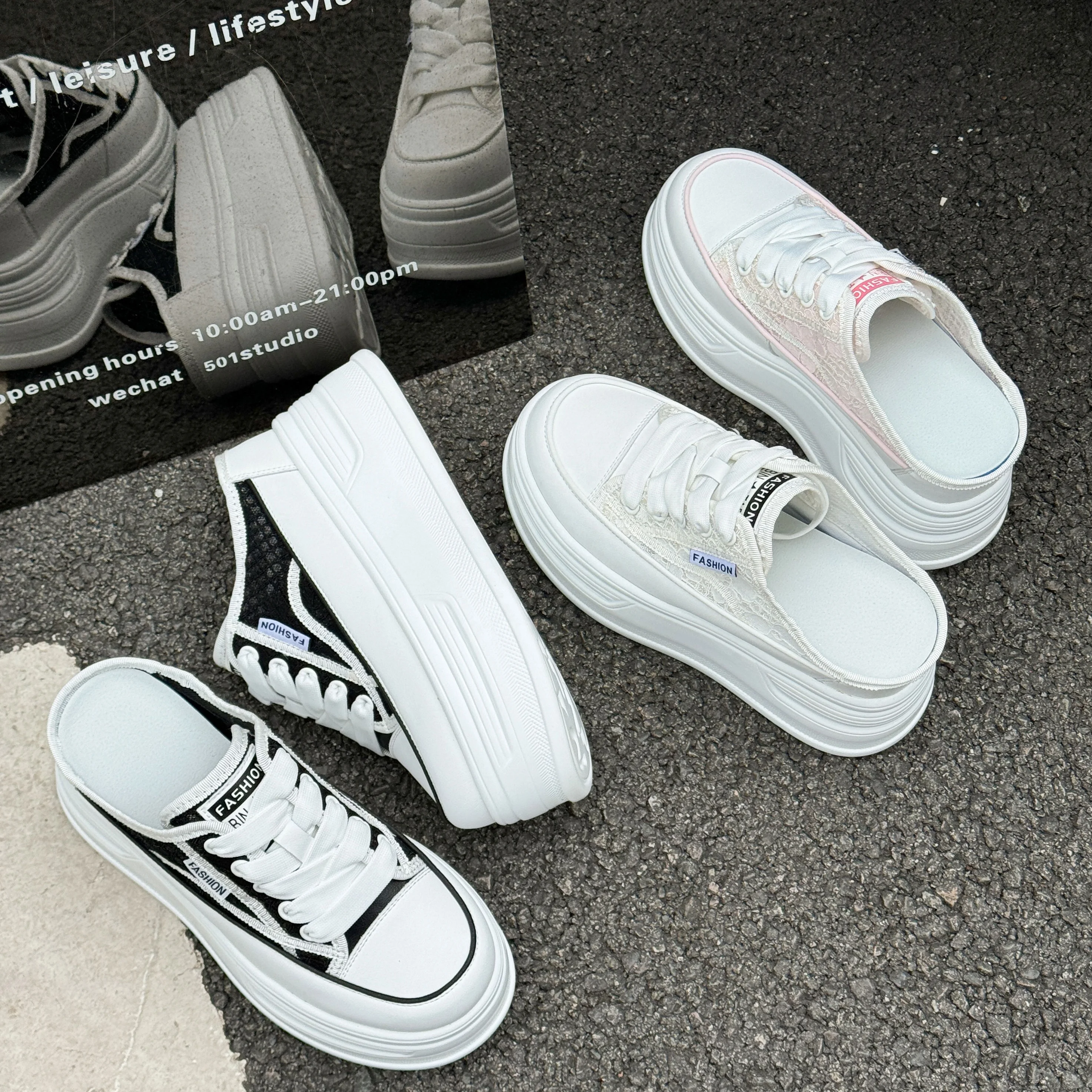 Laced up Fashion Breathable Mesh Thick Sole Platform Heeled Sandals Wholesale Platform Sandals Slippers for Women