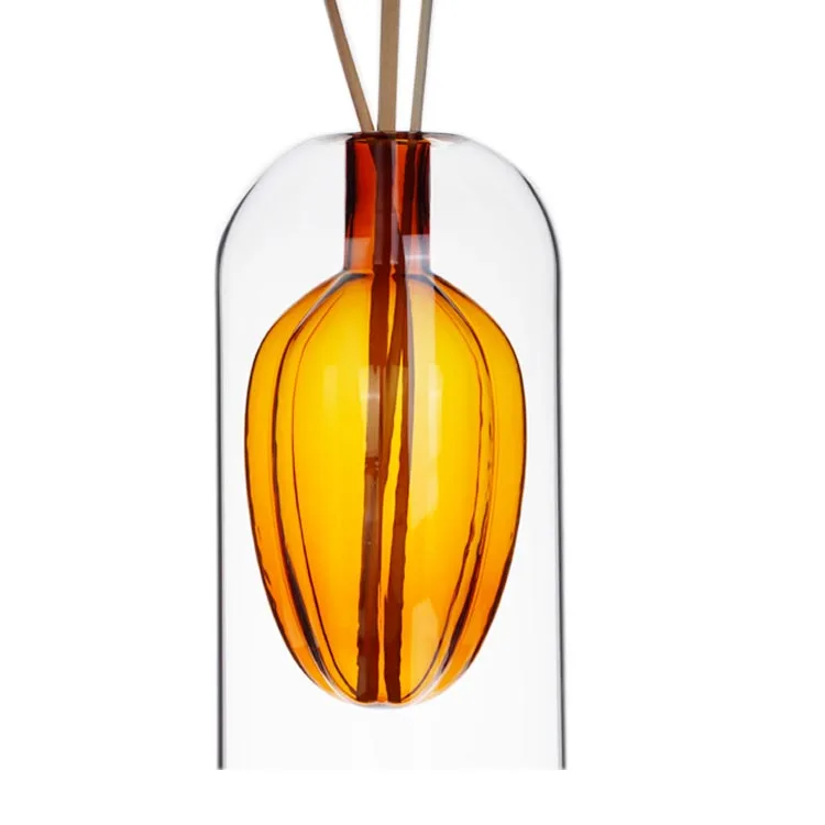Handmade Colored Borosilicate Glass Double Wall Star Fruit Amber Diffuser Bottle for Fragrance Oil Essential Home Decoration