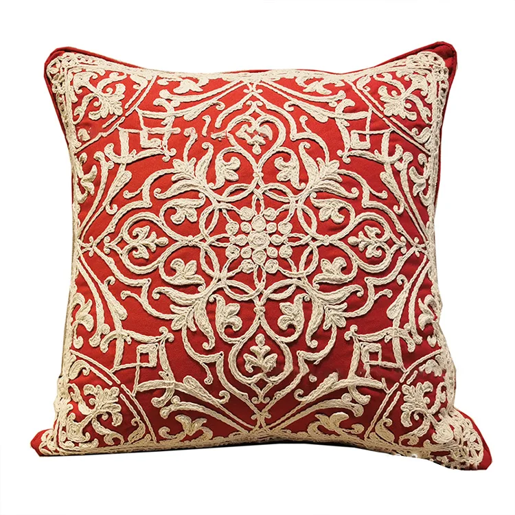 Custom Designs Comfortable Floral Pillow Seat 100% Cotton Embroidered Woven Sofa Cushion Cover
