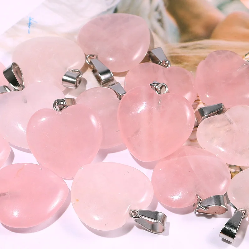 Natural crystals healing stones jewelry pendant rose quartz heart stone pendants charms for jewelry making