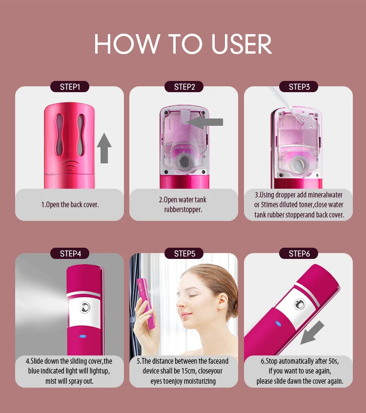 9ML Mini Rabbit Nano Facial Mist Sprayer Face Steamer Spray Machine   Nano Spray for Household Face Vapor Face Steamer