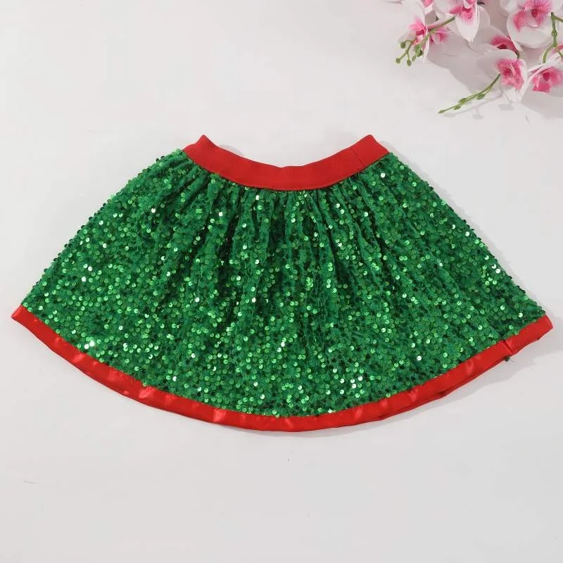 2024 New Style Christmas Green Baby Girl Sequin Tutu Skirt Wholesale Dance Performance Tutu For Children