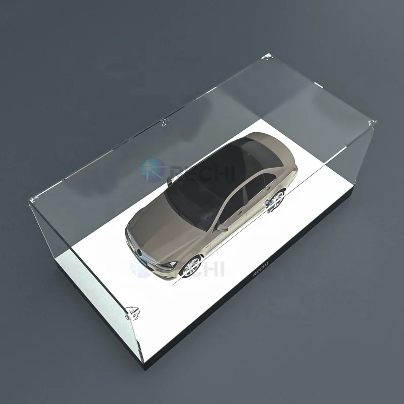 RECHI Illuminated Acrylic Garage Kit Storage Display Box Acrylic Toy Car Model Display Showcase With Led Light & Dust-proof Box