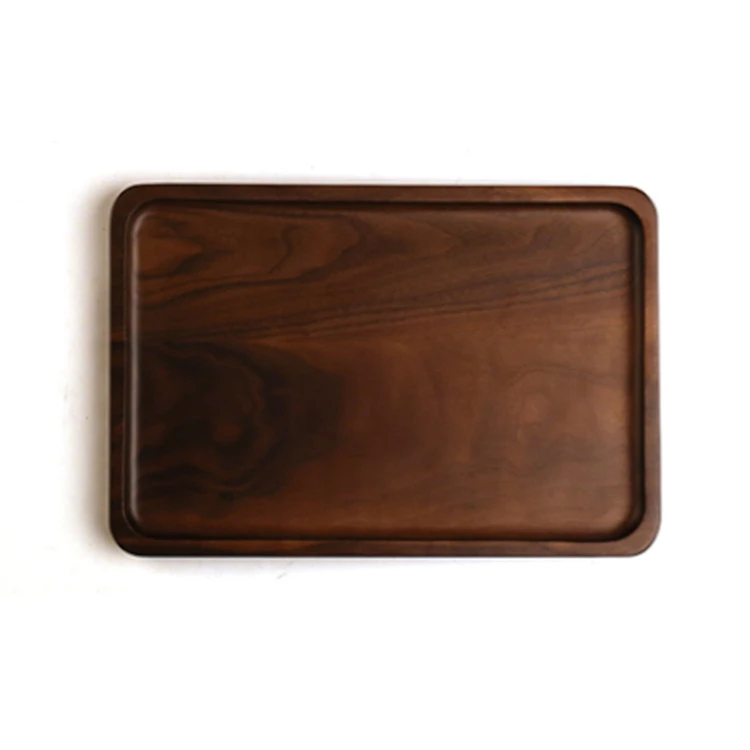 Wholesale Custom Logo Luxury Modern Rectangle Wooden Black Walnut Tray Serving Coffee