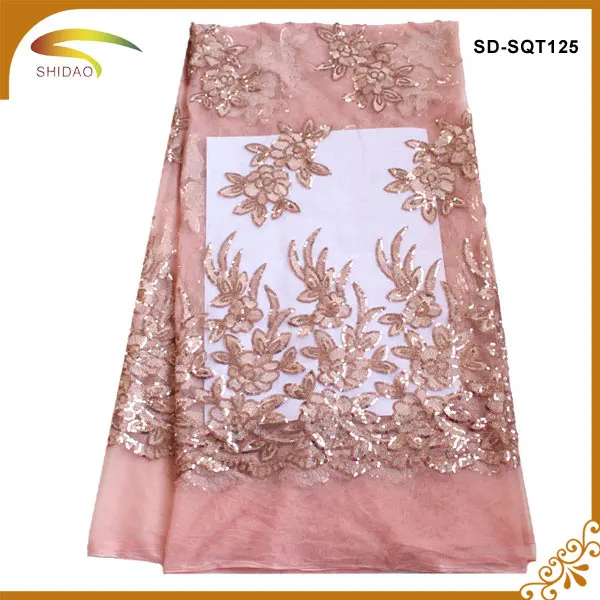shidao french flower sequins wedding dress lace fabric for curtains