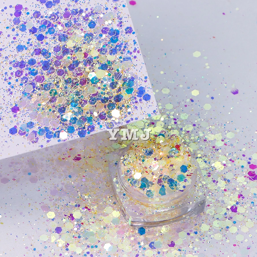 12 Colors Blingbling Super Shiny 1Kg/Bag White Color Shifting Iridescent Chunky Glitter Mix Bulk